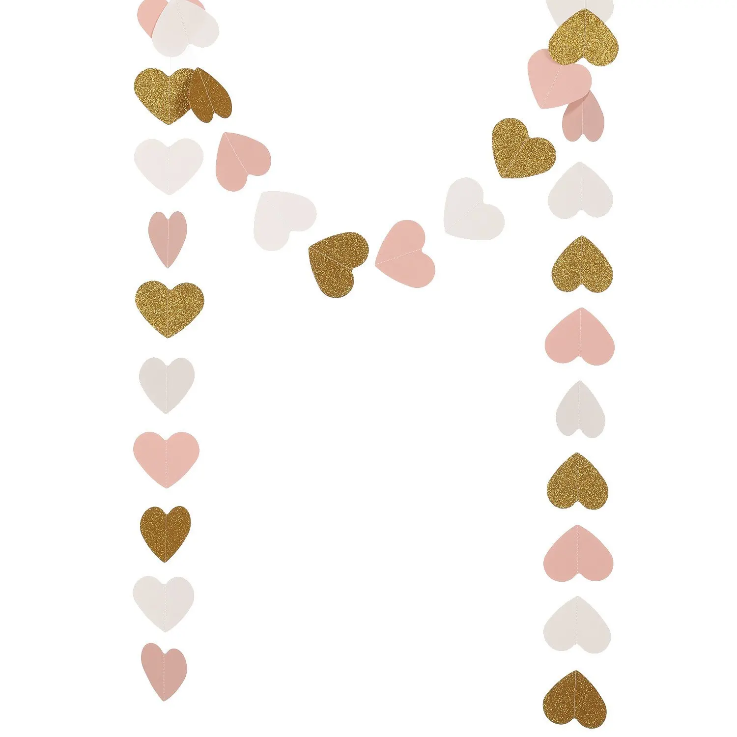 Ling's moment 9 Feet Paper Heart Garland, Glitter Paper Garland, Heart Hanging Decorations for Wedding, Baby Shower, Christmas Items & Party Props (Gold Glitter+Pink+White)