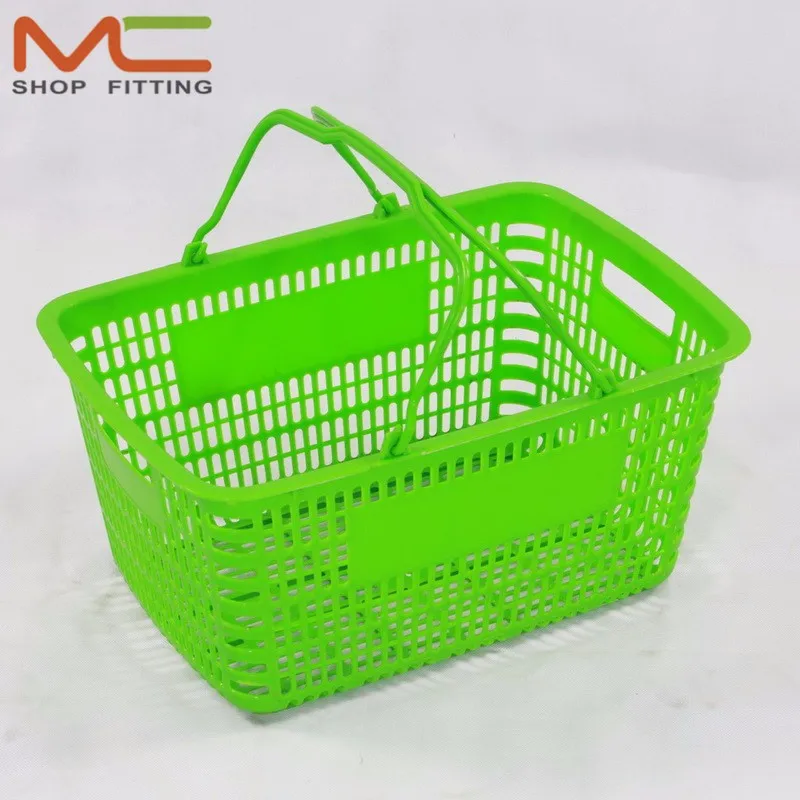 22l Plastic Shopping Mesh Hanging Baskets With Matel Handle,Flat Bottom