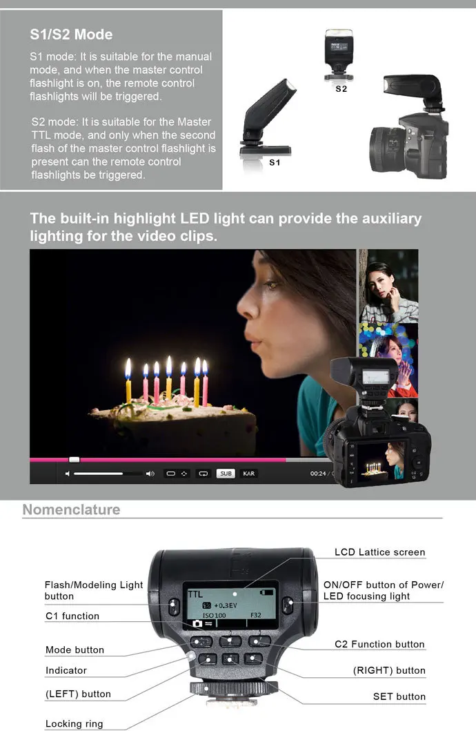 Mcoplus TTL Camera Speedlite for Panasonic & Olympus with Flash Diffuser