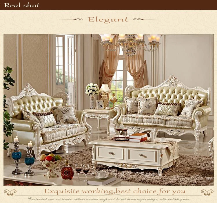 high quality European antique living room sofa furniture genuine leather set pfy10031