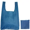 W cut handle easy carry navy blue nylon shopping polyester tote bag