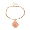 European Baroque Simplicity Real natural shell gold plated CCB Copper Coated Beads polished string ethnic cross chain necklace