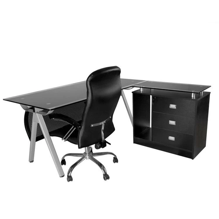 Foshan Factory Black Tempered Modern Glass Desk Office Furniture