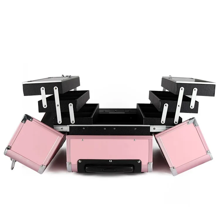 pink makeup case on wheels