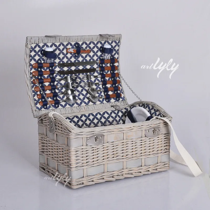 Wholesale raw rattan willow food fruit storage 2 bottle wicker wine bottles holder picnic baskets with liner shoulder strap