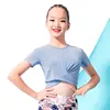 Latin Top Girls Short Sleeve Round Neck Short Shirt Salsa Tango Cha Cha Dancing Clothes Child Latin Dance Practice Wear DNV10848