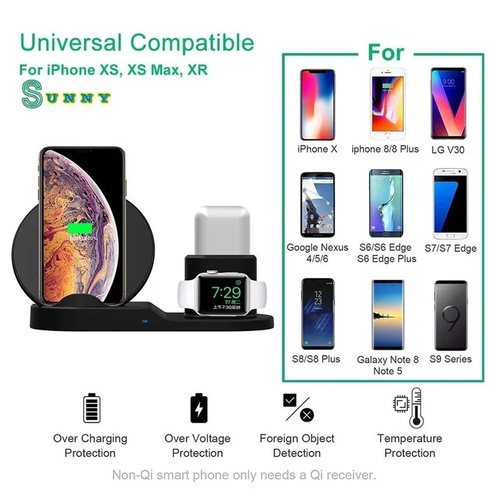 10W Fast Wireless Charger, New 3 In 1 Wireless Charger for iPhone Smartphone Apple Watch with CE,FCC,ROHS Certificate