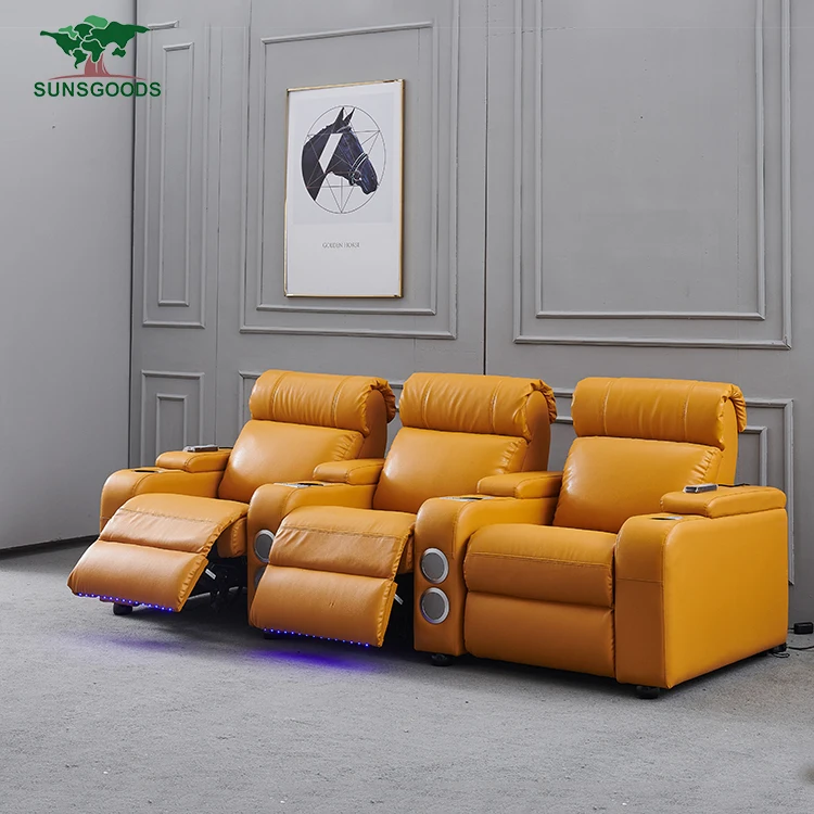 Home Theater System Lazy Boy Leather Recliner Sofa,Yellow Leather