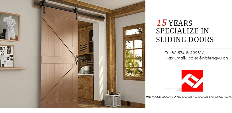 Aluminum sliding wooden doors hardware, European style interior barn doors, French wooden door