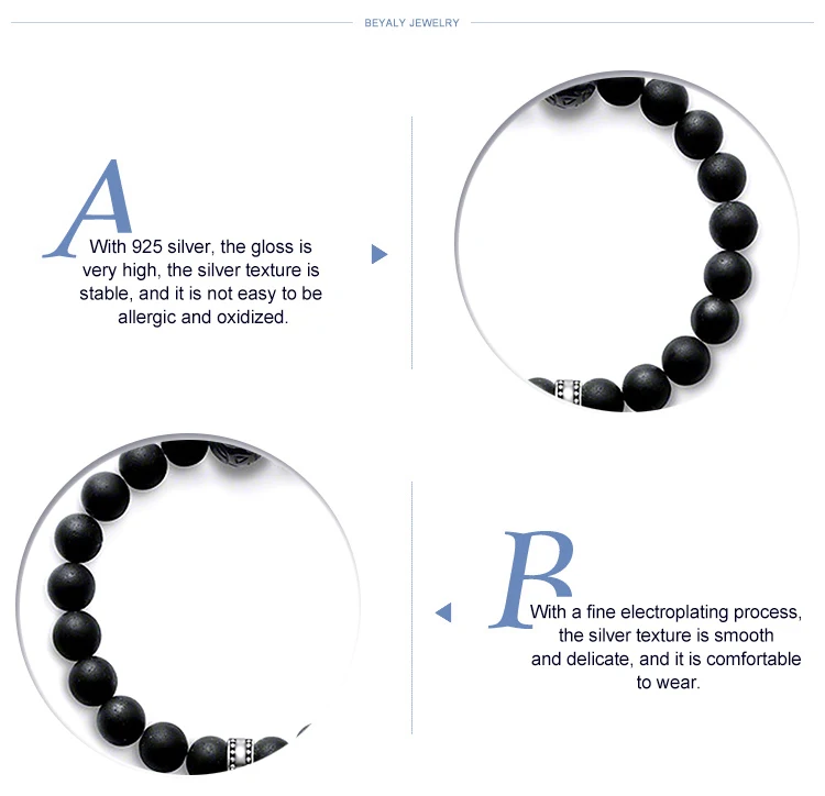 Smart black bead shiny unisex 925 sterling sliver bangles