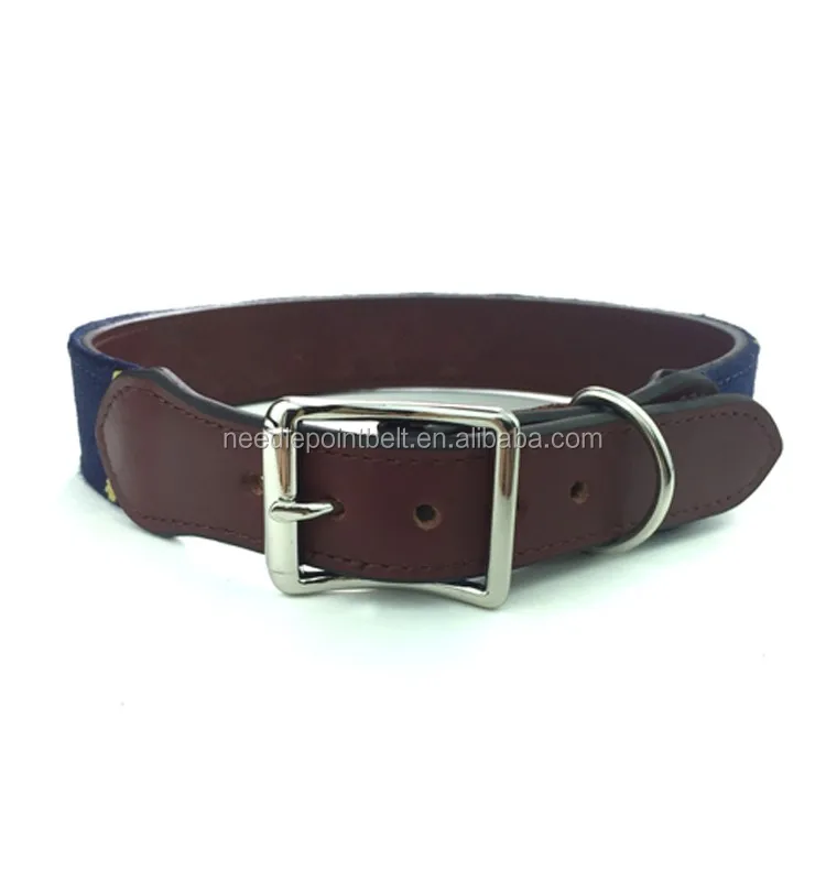 Ashley Handicrafts  Skull Navy and Gold Needlepoint Dog Collar2.jpg