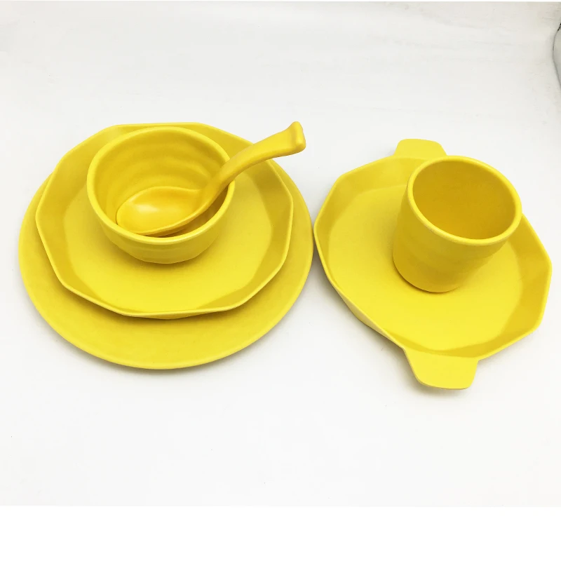 Reusable Bamboo Fiber Serving Plate Tray Sets Tableware Microwave Safe