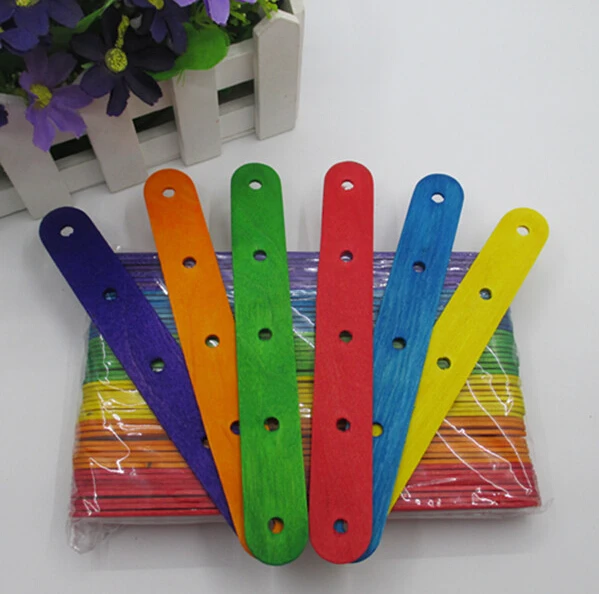 Natural And Color Diy 50packed Popsicle Sticks With Drilled Holes