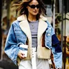 Custom Fashion Suede Women Denim Jacket Warm Winter Shearling Women Suede Jacket Oversized Coat