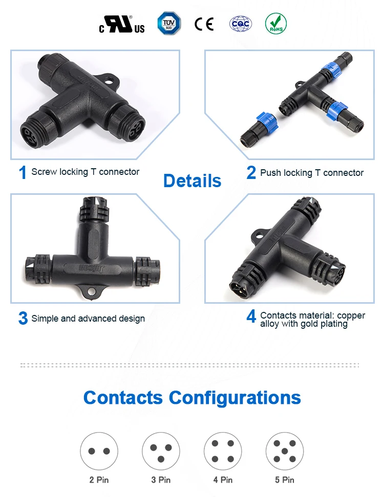2 Pin/3 Pin One To 3 Light Waterproof T Connector Buy Different Types