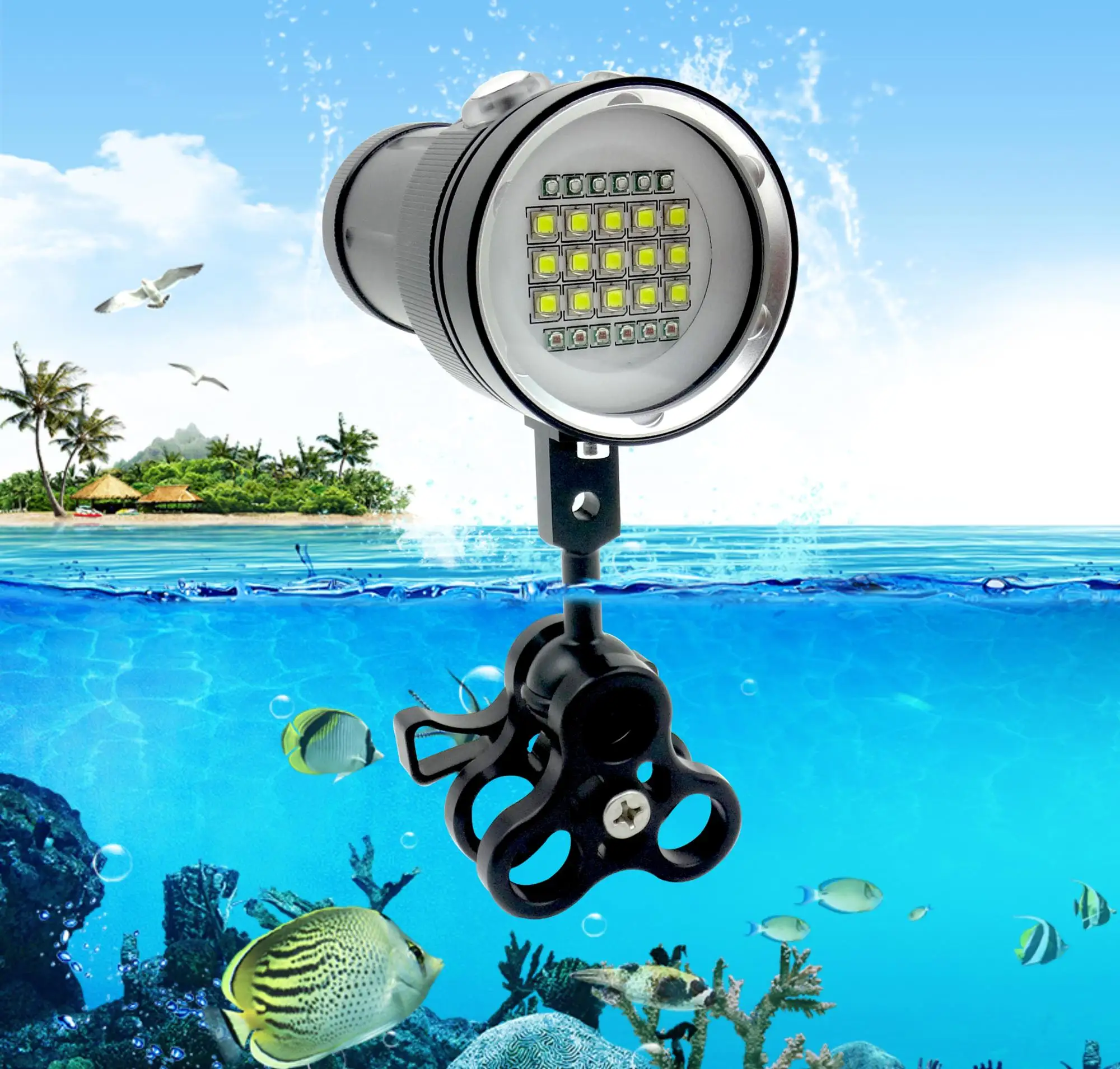 Professional Diving Light Underwater 100m Scuba Video Light 15 Xml2+6