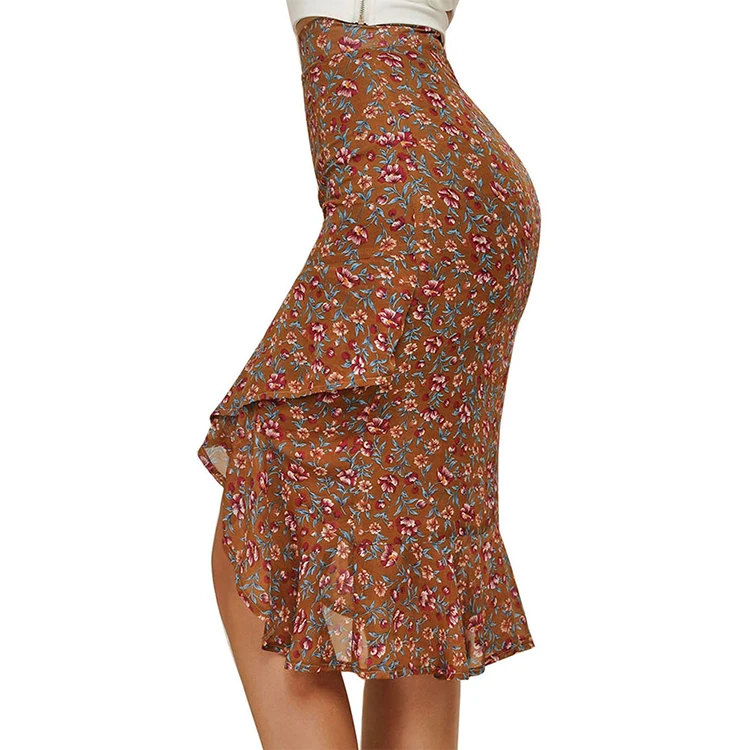 YFA GROUP LIMITED Bewitching High Rise Waistband Brown Pleated latest long lady skirt
