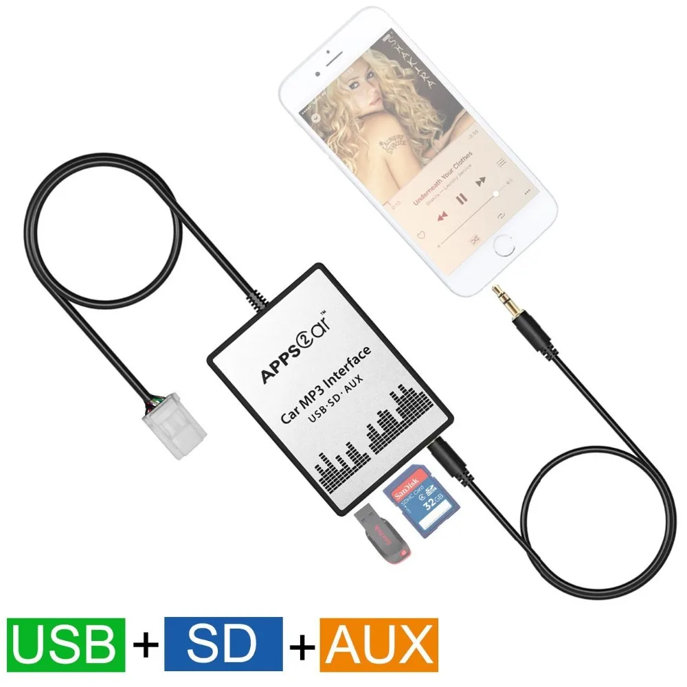 Apps2car Car Usb Adapter Mp3 Aux Interface,Car Stereo Usb Mp3 Aux