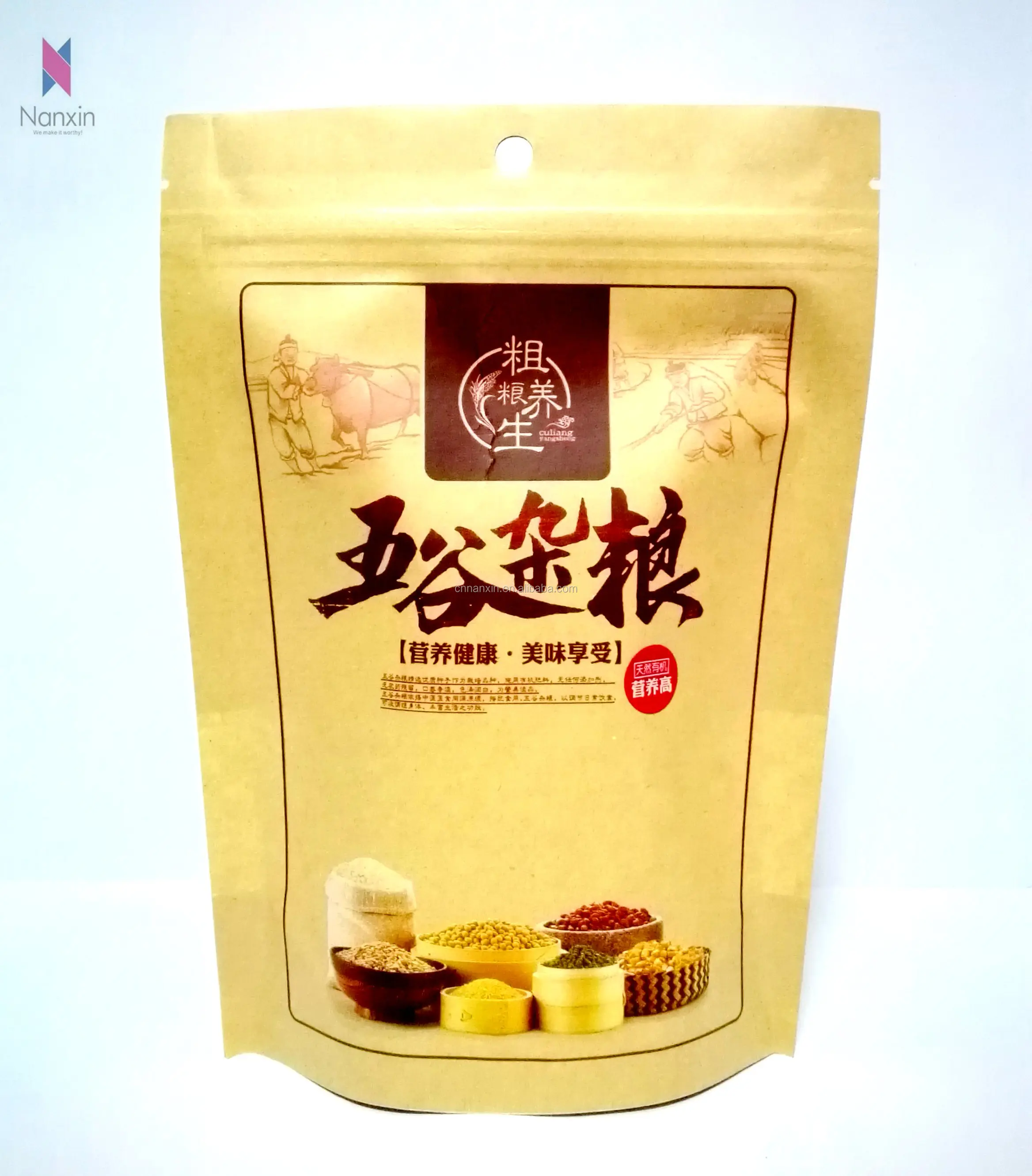 Chinese food packaging manufacturer stand up kraft paper zipper pouch with clear window