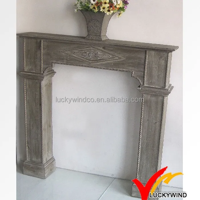 Shabby Brown Decorative French Antique Wooden Fireplace Mantels