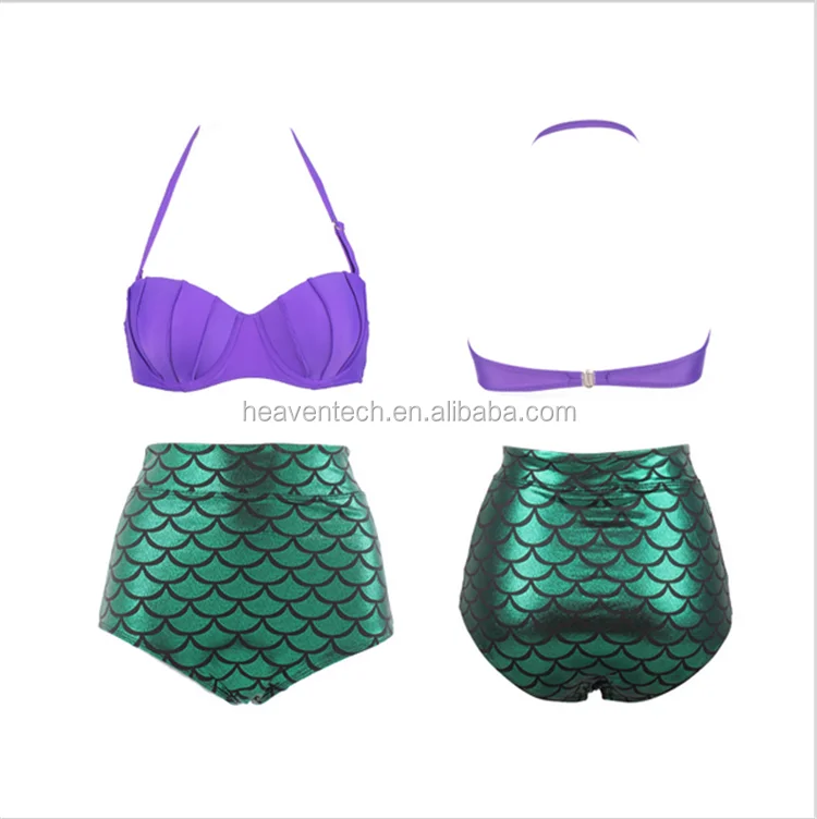Sexy Women Mermaid Fish Bathing Suits Bikini Sets High Waist Padded