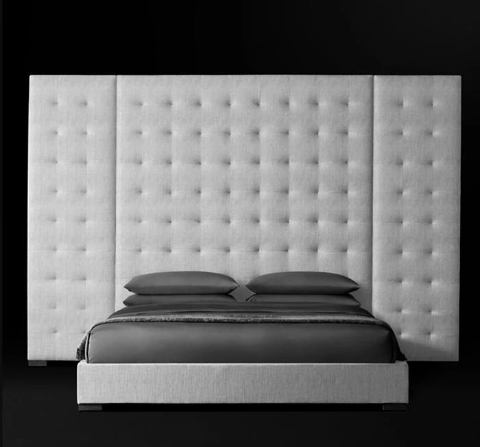 Modern Boxtufted Extended Headboard Fabric Platform Bed King Size Bed
