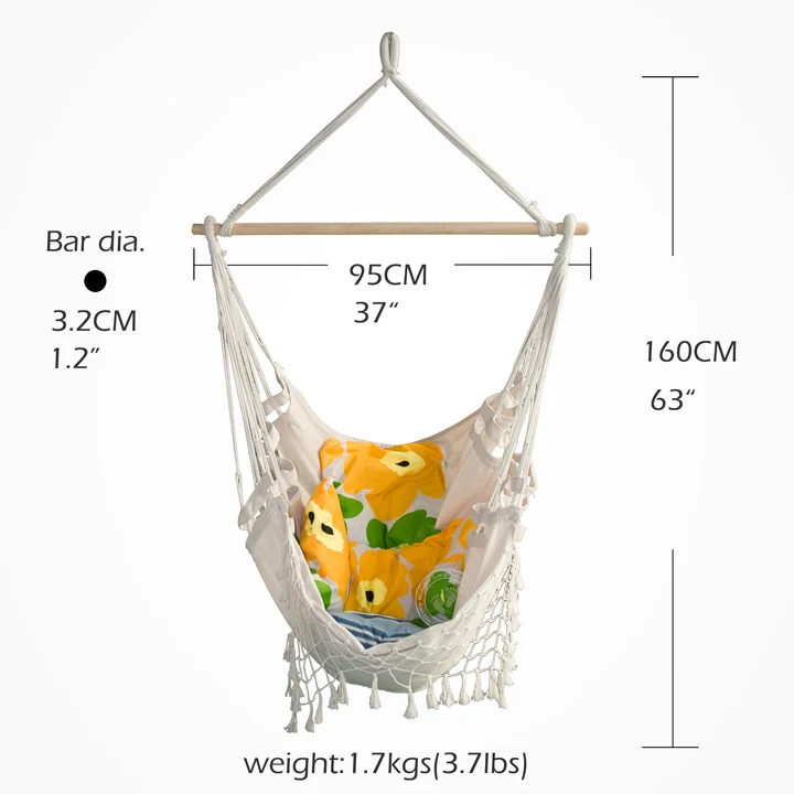 Outdoors Hammock Chair Large Cavas Rope Hanging Chair Swing With