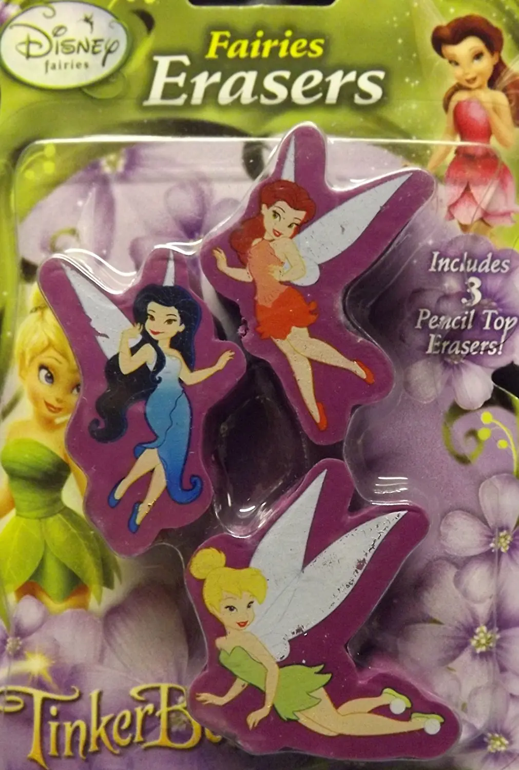 Disney Tinkerbell Fairies Pencil Erasers (3 per pack)