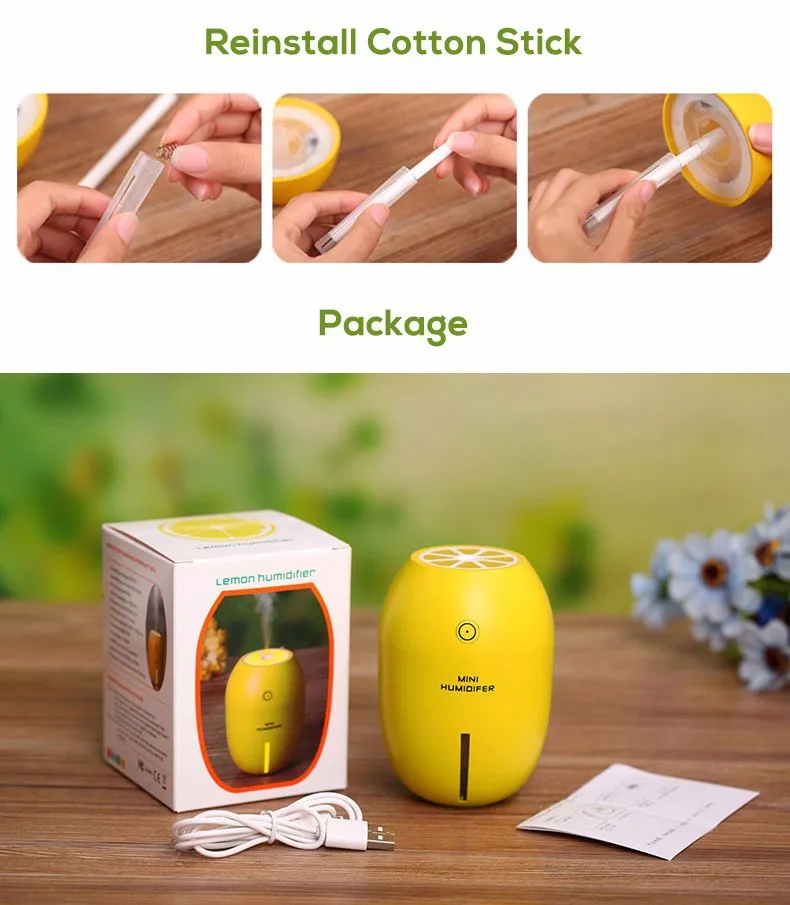 7-colors Colorful Nightlight Portable Cute Lemon USB Air Spray Diffuser Car Humidifier