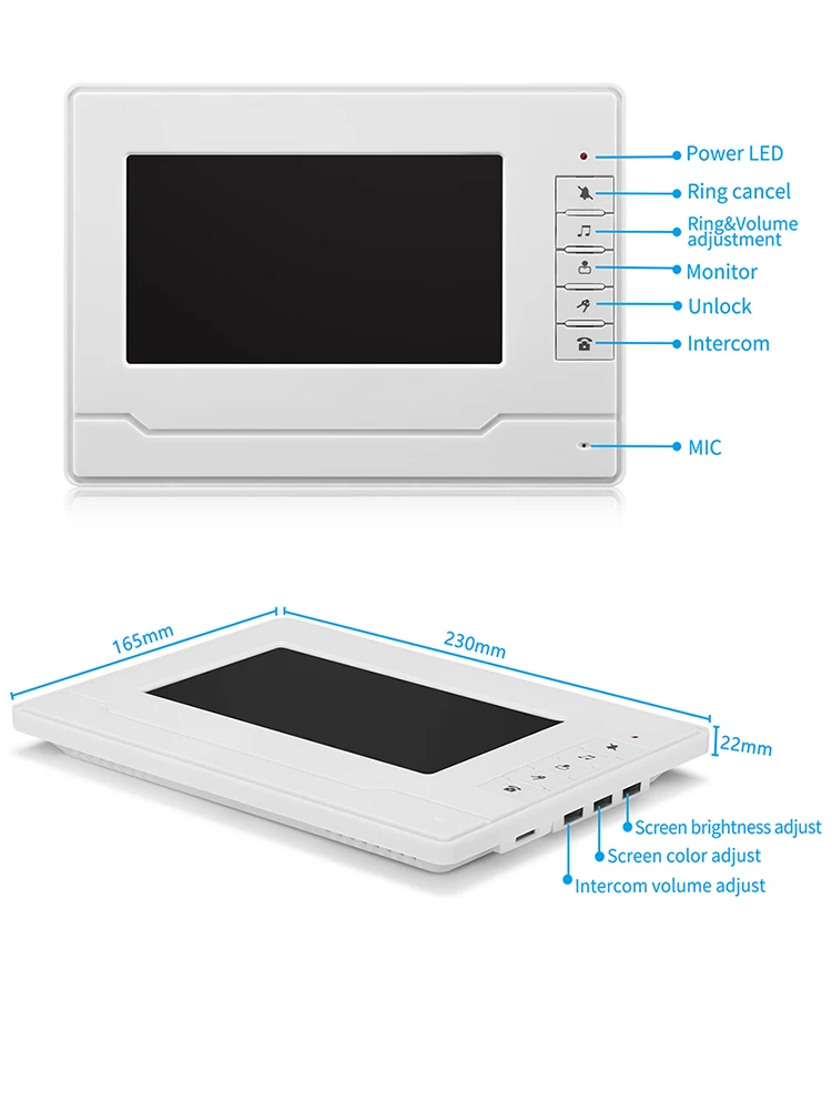 2019 new 4 wired villa video door phone 7inch TFT LCD screen night vision color camera waterproof home security intercom system