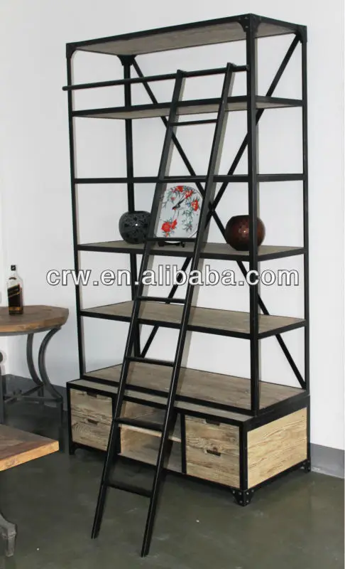 Antieke gesneden boekenkast met kast base boekenkast met ladder ... Boekenkast woonkamer ladder