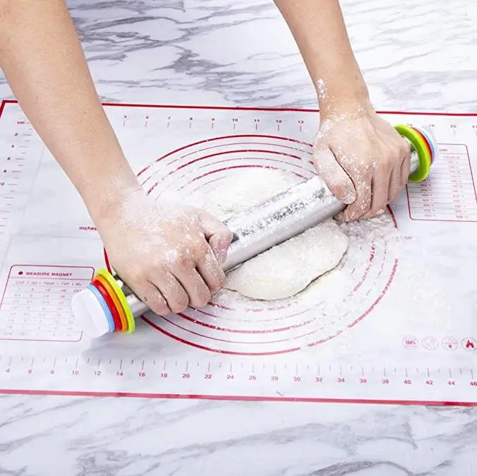 Reusable Set Adjustable Stainless Steel Rolling Pin 4 Adjustable Discs