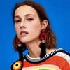 KM Women Brands New Fashion Jewelry Alloy Big Artificial Flower Tassel Earrings Multilayer Thread Knitted Long CZ Drop Earrings