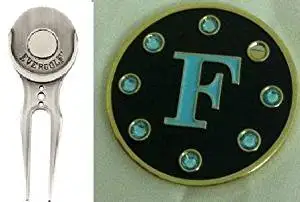 Crystal Letter Black F Golf Ball Marker w/ Divot Tool