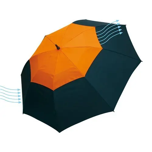 Big orange Golf umbrella 51,96 inch Herkules - with a ventilation system, fibreglass shaft and ribs, plastic tips and plastic handle with a nylon canopy, closure with Velcro (Grey, 51,96 inch)