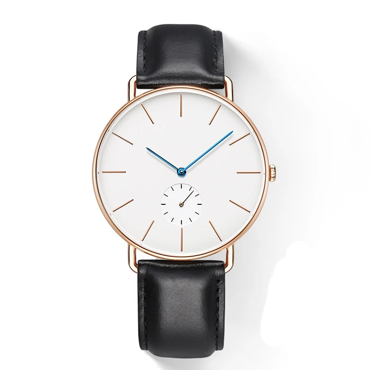 Wholesales matte black face italian leather watch straps japan movt quartz sr626sw mens custom logo watch made in china