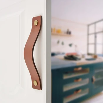 Brown Color Nice Design Veg Tanned Leather Cabinet Door Handles
