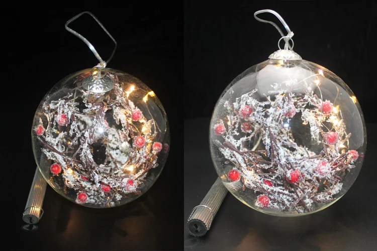 Led Light 12cm Clear Big Glass Baubles Christmas Balls Ornaments With