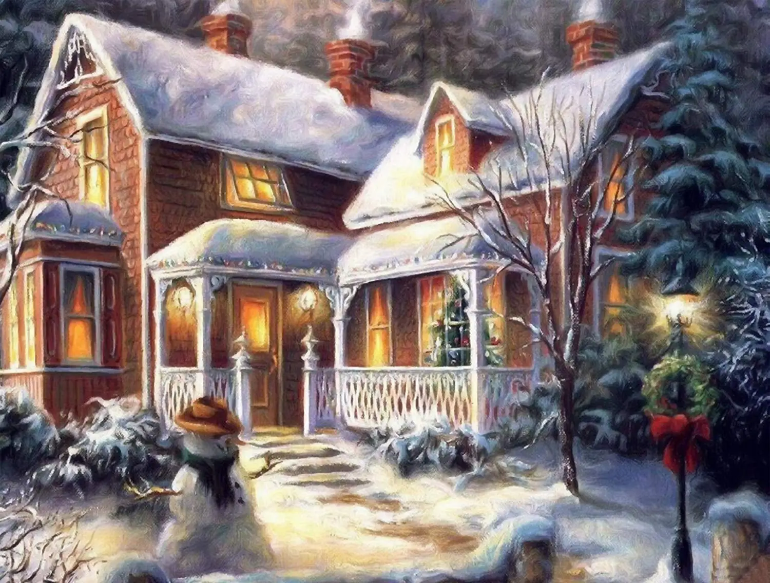 TianMai Hot New DIY 5D Diamond Painting Kit Crystals Diamond Embroidery Rhinestone Painting Pasted Paint By Number Kits Stitch Craft Kit Home Decor Wall Sticker - Cabin Christmas Snowman, 40x30cm