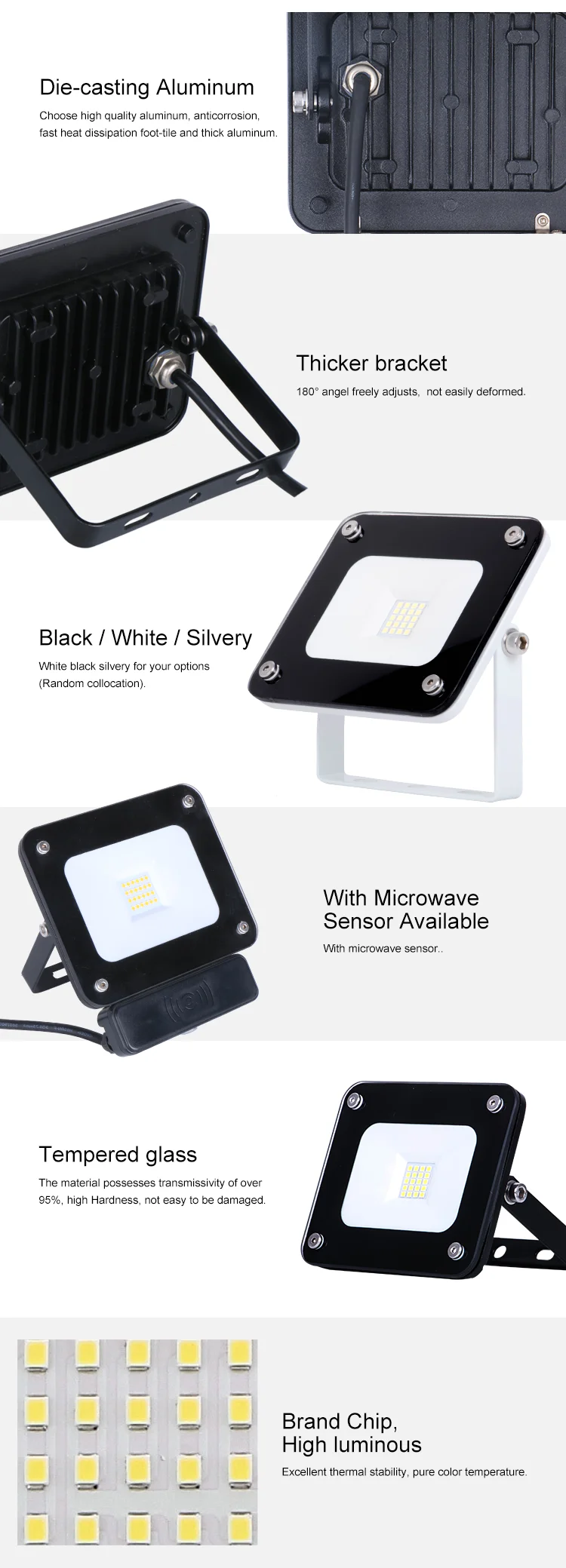 New product high power IP65 Outdoor SMD 10w 20w led flood light with microwave sensor