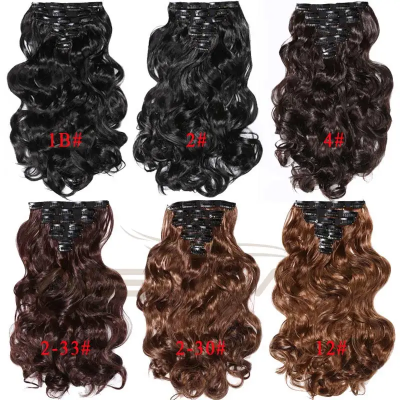 Wholesale Synthetic Clip In Hair Extension Heat Resistant Fiber 16