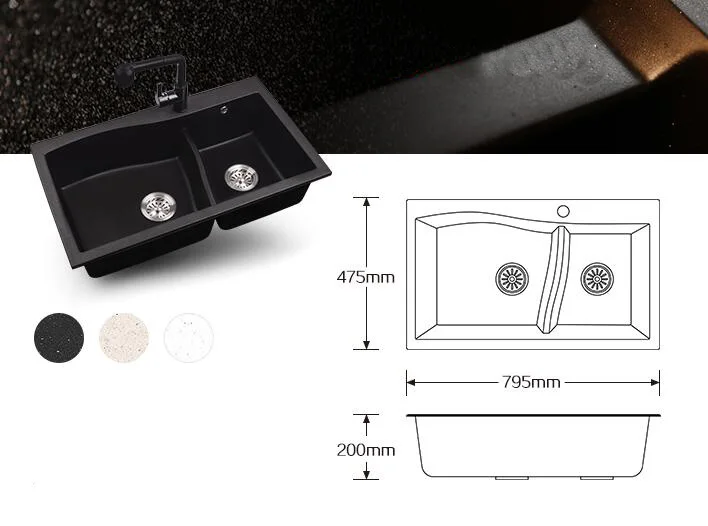 Natural Stone Sink Series Custom Size Quartz Kitchen Sink