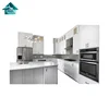 Modern white high gloss kitchen cabinet with island design 2019 new modular kitchen space saver kitchen