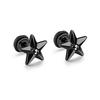 Small Moq Black Star Shaped Stud Earring Gold For Guys Small Moq Black Star Shaped Stud Earring Gold For Guys