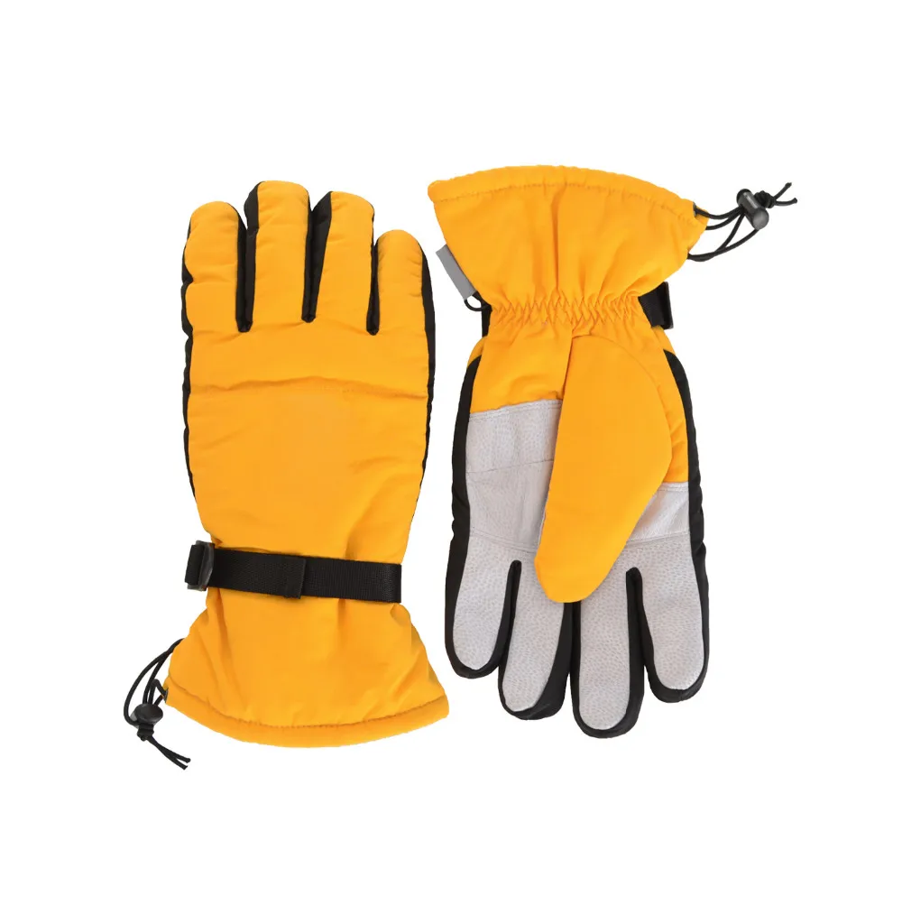 yellow leather ski gloves