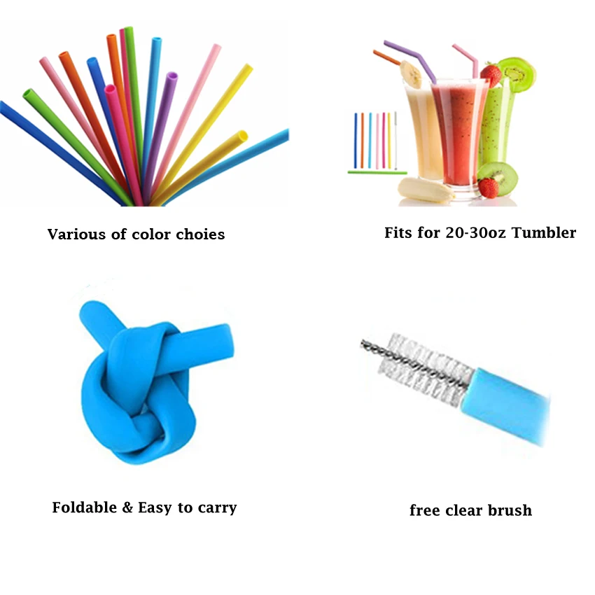 Bpa Free Reusable Silicone Straws Set 6 Pieces Silicone Rubber Straws