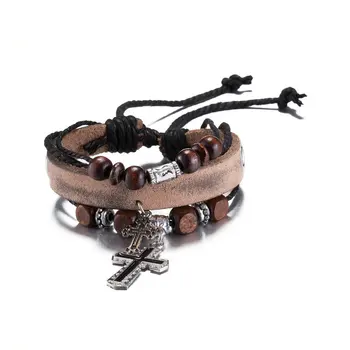 Jenia Zinc Alloy Cross Light Brown As Stretch Leather Rosary Jenia Zinc Alloy Cross Light Brown As Stretch Leather Rosary Bracelet With Snap Clasp