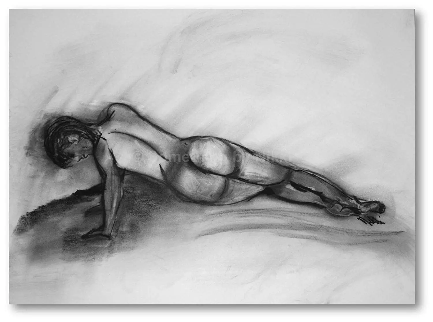 Nude Art Charcoal Drawing, Nude Women Sketch, Large Original Drawing, Femal...