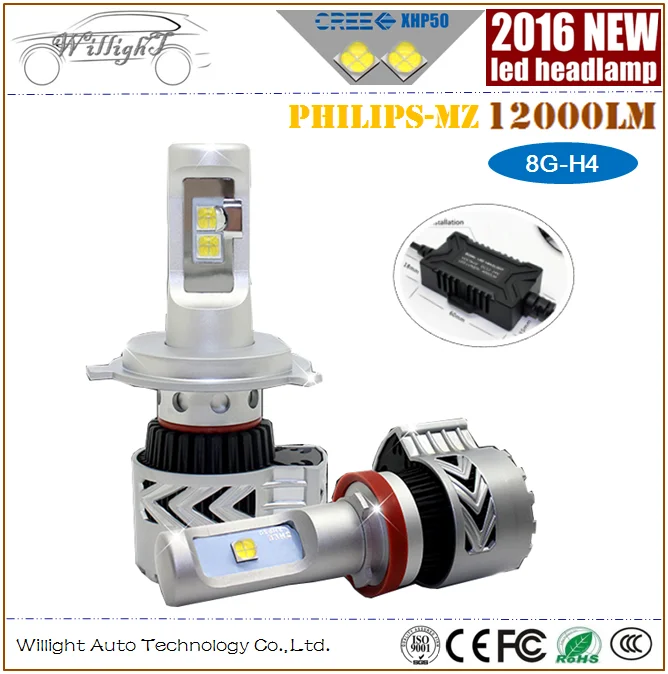 2016 Top Brightest car h4 9003 led headlight for auto 12000lm