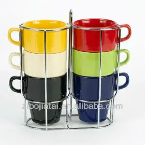 Solid Color Glazed Stackable Ceramic Coffee Mug With Metal Rack Solid Color Glazed Stackable Ceramic Coffee Mug With Metal Rack Overled Stoneware Product On Alibaba